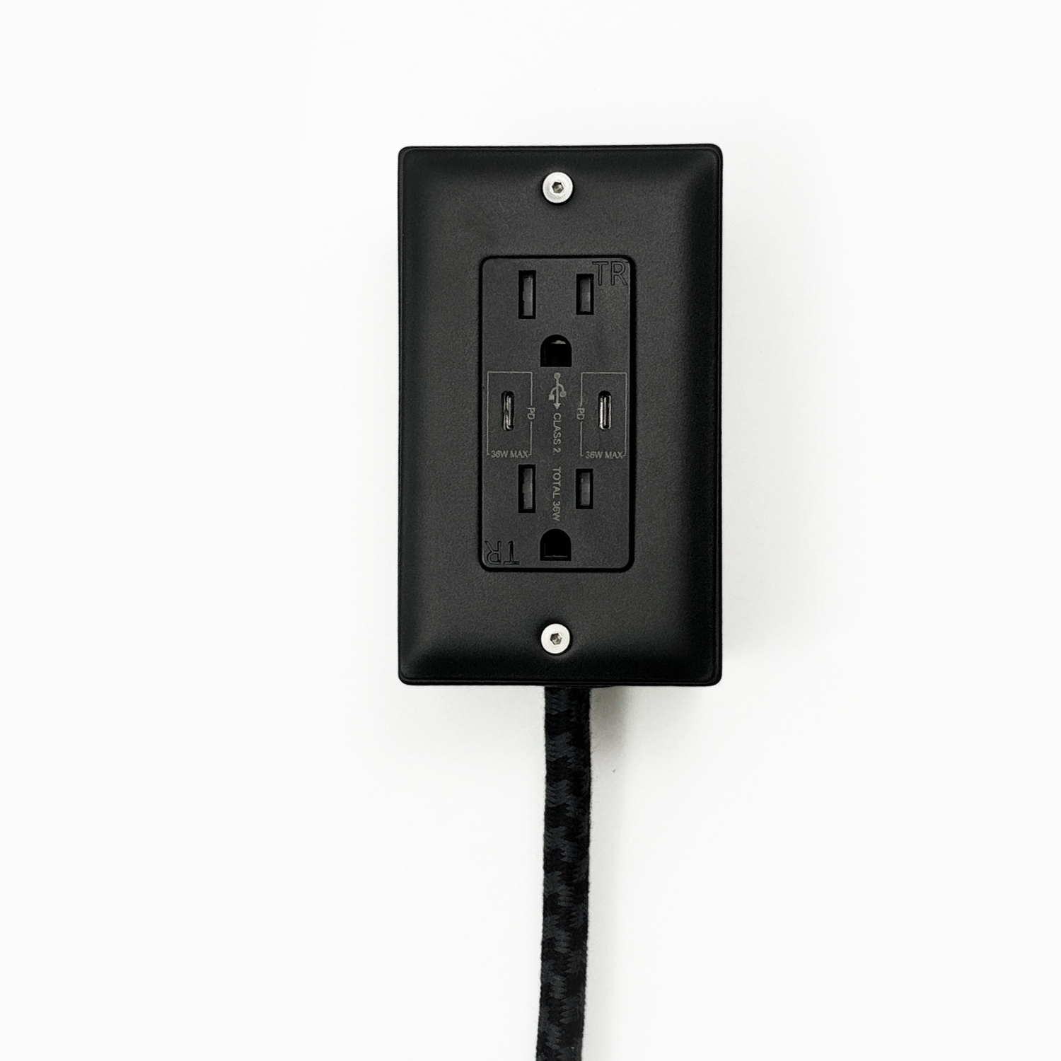 New! The First Smart Chip USB Type C® Carrara Black Extension Cord - 8FT Extō USBA/USBC or Dual USBC PD36W Port, Dual-Outlet Power Cord