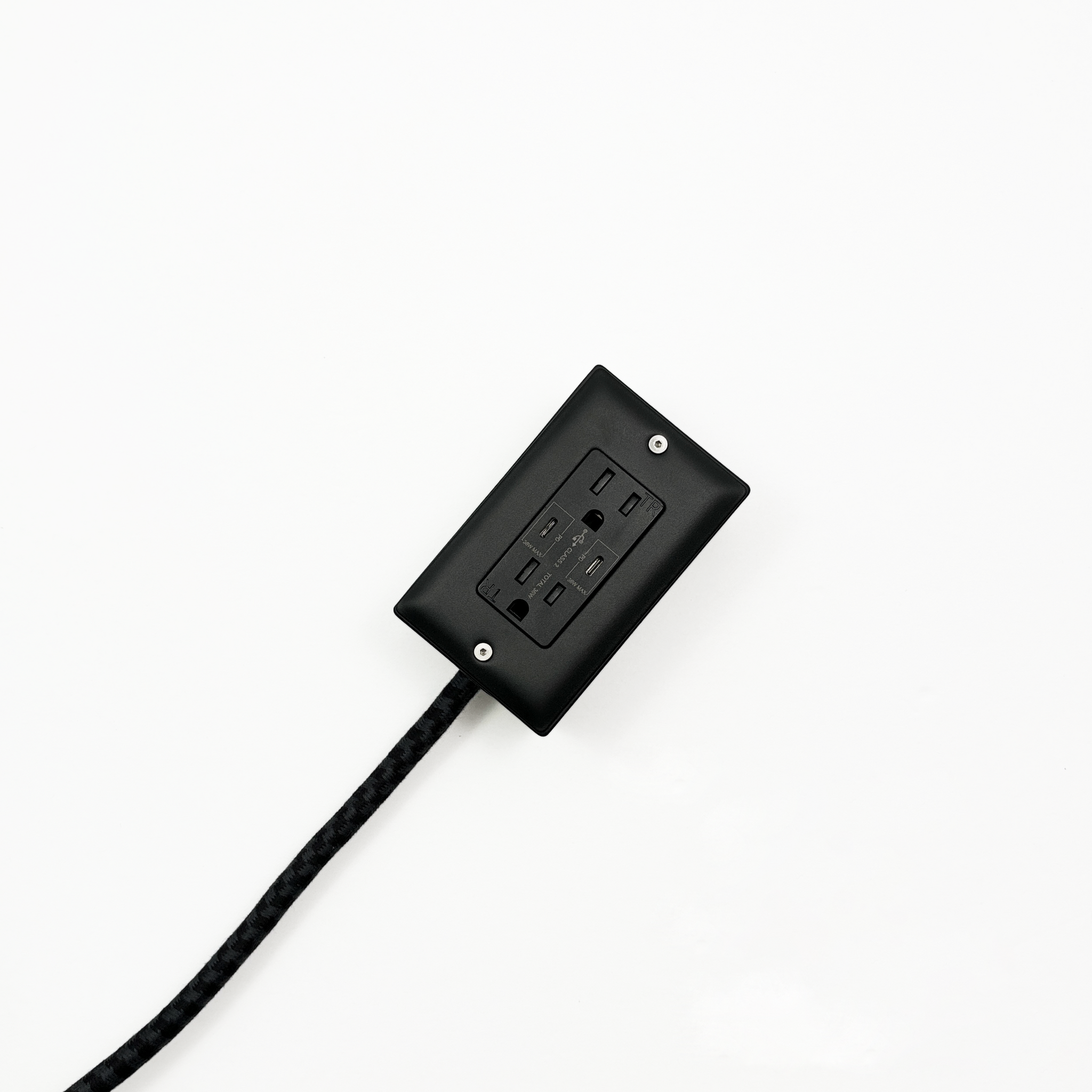 New! The First Smart Chip USB Type C® Carrara Black Extension Cord - 8FT Extō USBA/USBC or Dual USBC PD36W Port, Dual-Outlet Power Cord