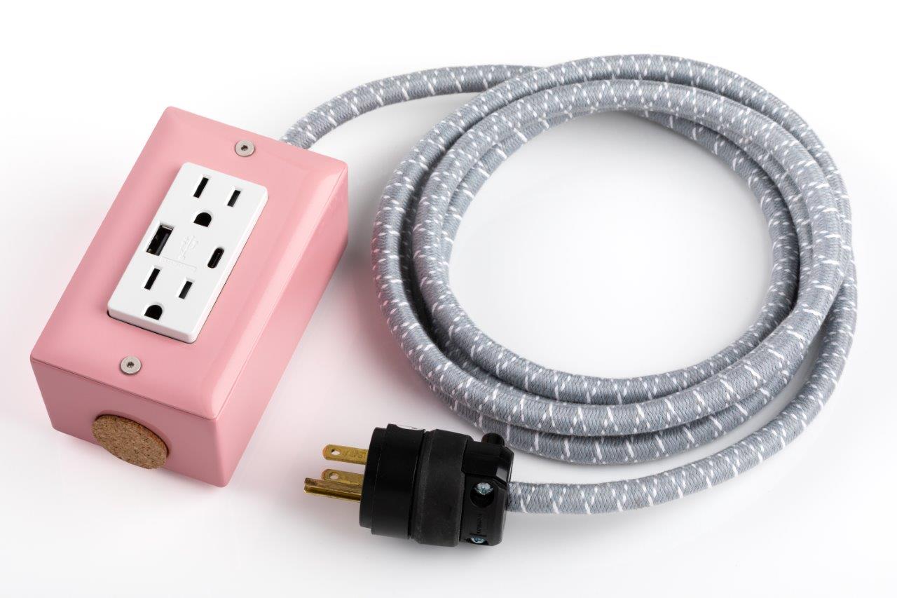 New! The First Smart Chip USB Type C® Extension Cord - 8ft Extō USBC Dual-Outlet Power Cord Candy Pink