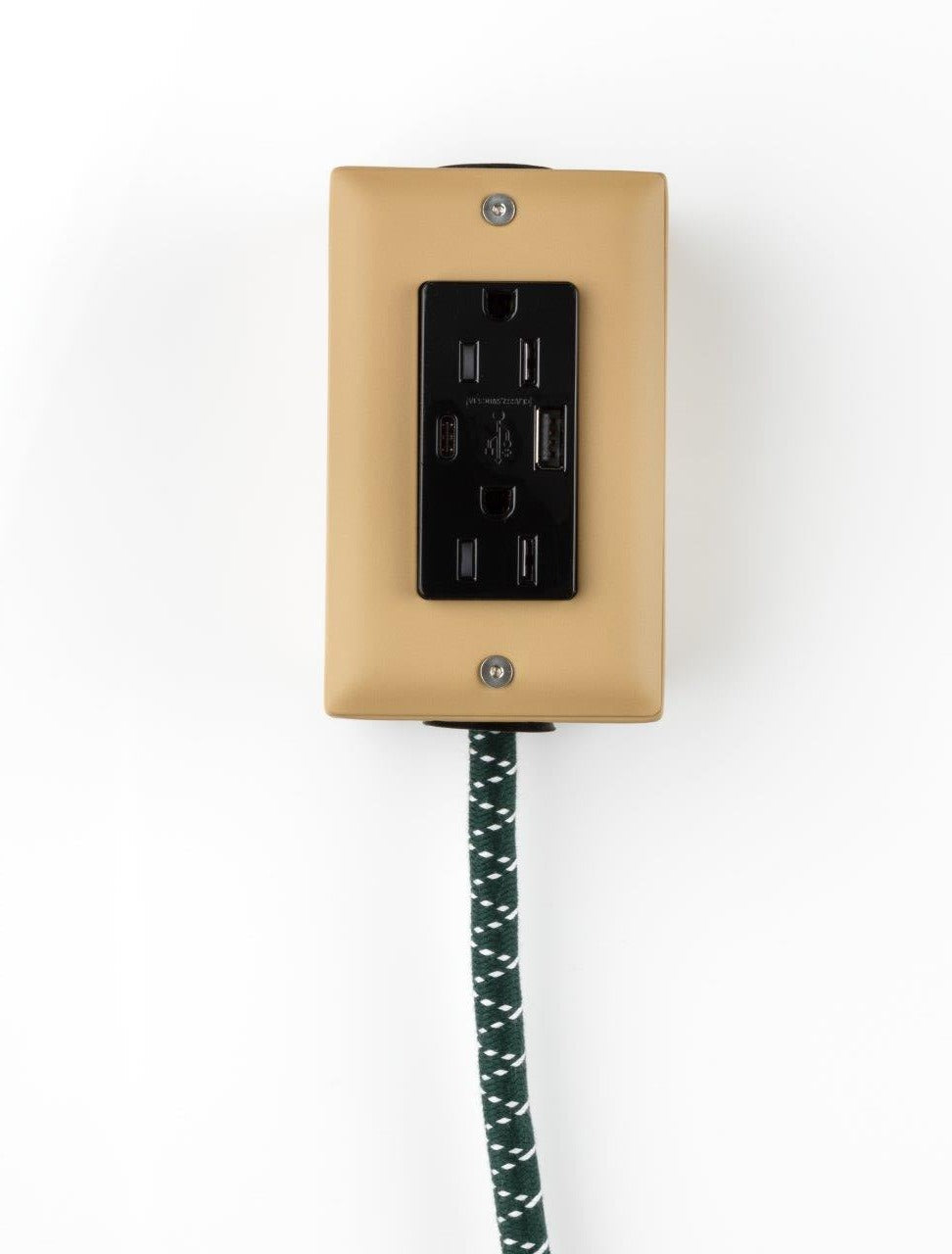 New! The First Smart Chip USB Type C® Forest Park Beige & Green Extension Cord - 8' Extō USBA/USBC Port, Dual-Outlet Power Cord