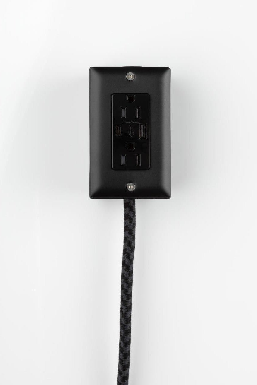 New! The First Smart Chip USB Type C® Carrara Black Extension Cord - 8FT Extō USBA/USBC or Dual USBC PD36W Port, Dual-Outlet Power Cord
