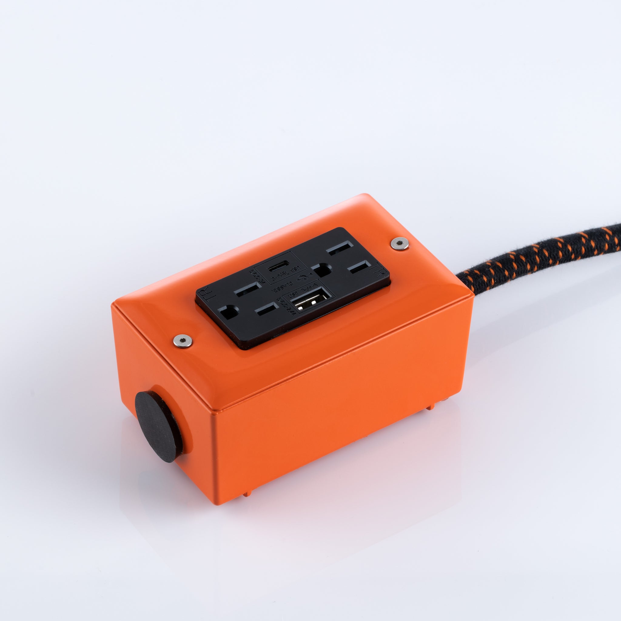 New! The First Smart Chip USB Type C® Pumpkin Orange Extension Cord - 8' Extō USBA/USBC Port, Dual-Outlet Power Cord