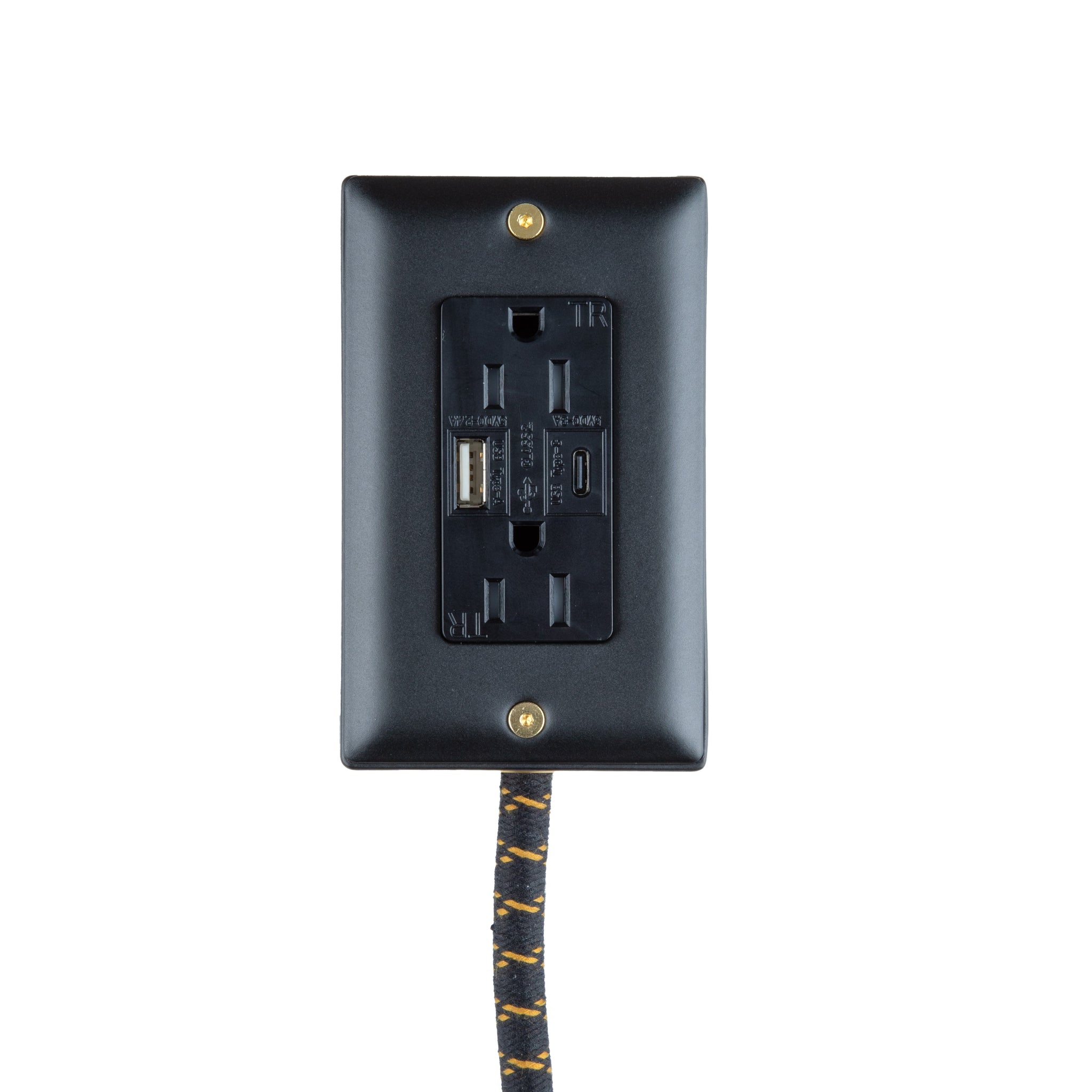 New! Extō USBC Carrara Black & Brass - The First Smart Charging USB Type C® Power Extension - USBC Dual-Outlet 15AMP Power Cord