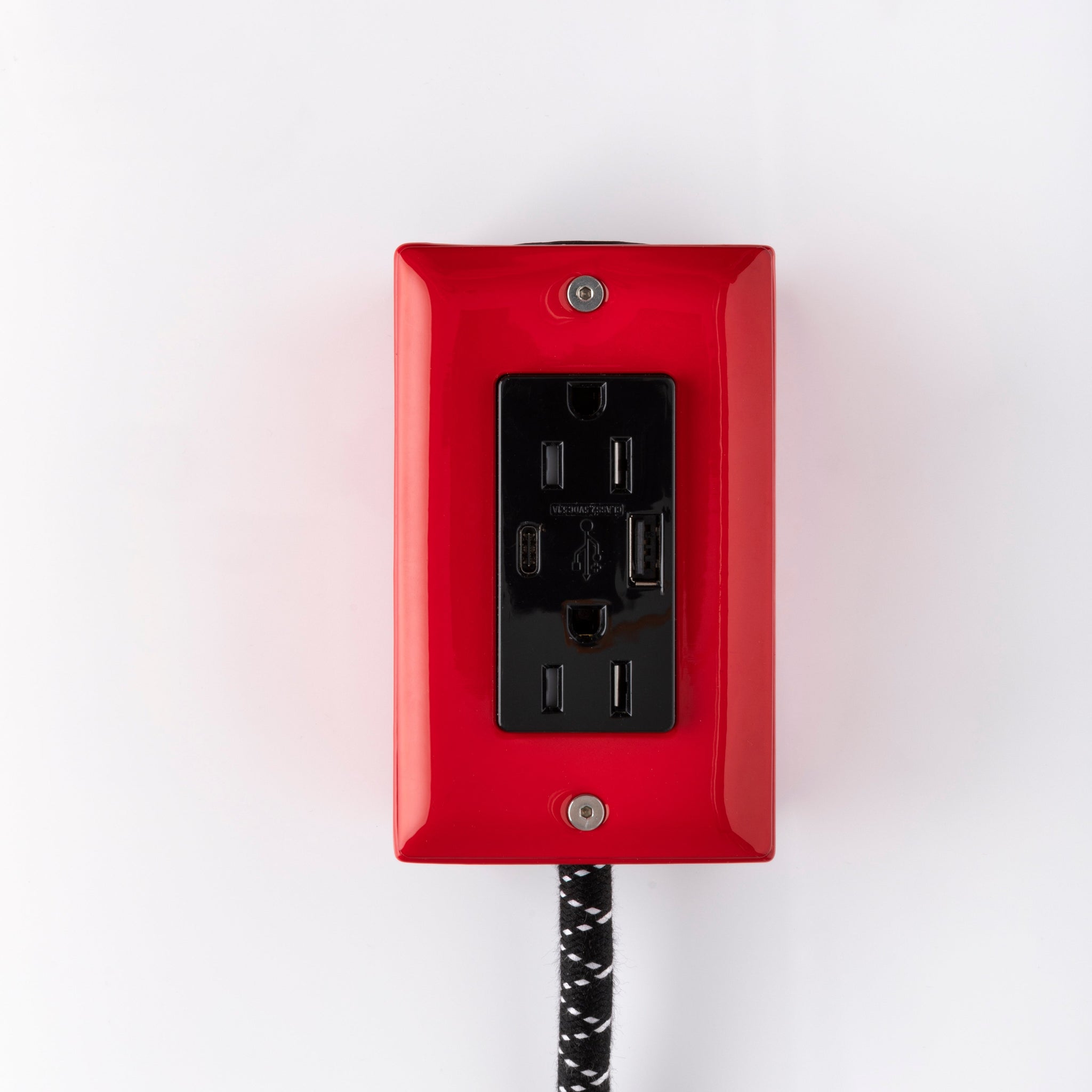 New! The First Smart Chip USB Type C® Bottle Rocket Red Extension Cord - 8' Extō USBA/USBC Port, Dual-Outlet Power Cord
