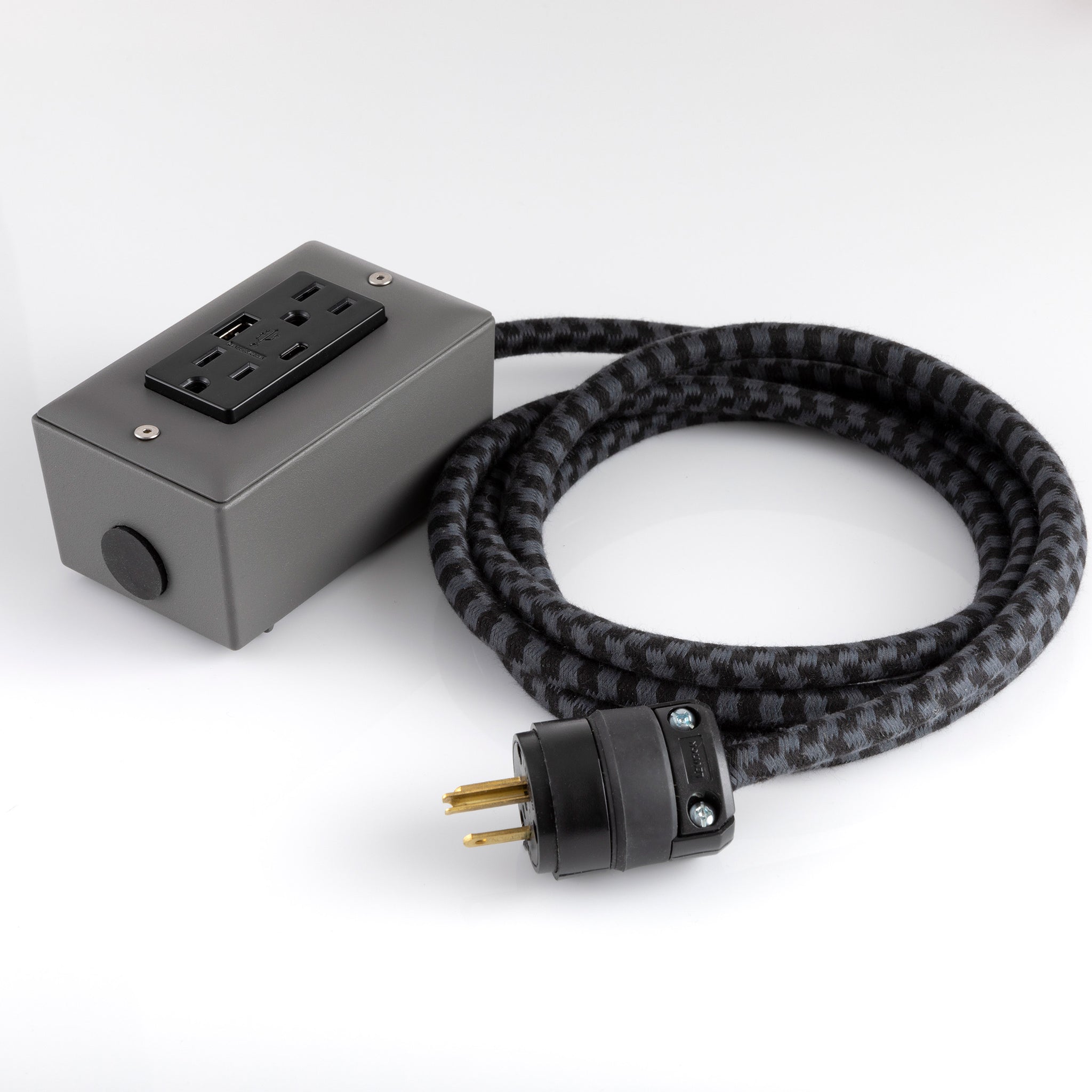 New! The First Smart Chip USB Type C® Humboldt Fog Gray Extension Cord - 8' Extō USBA/USBC Port, Dual-Outlet Power Cord