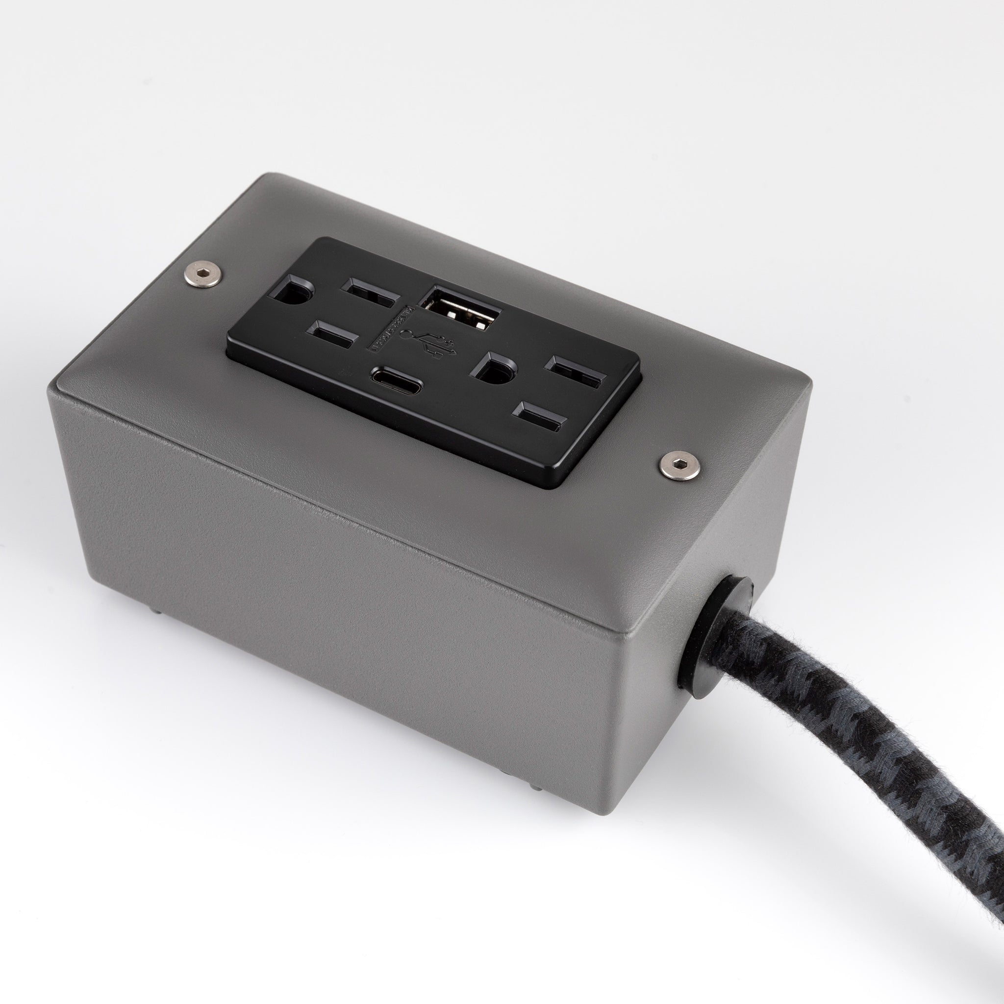 New! The First Smart Chip USB Type C® Humboldt Fog Gray Extension Cord - 8' Extō USBA/USBC Port, Dual-Outlet Power Cord