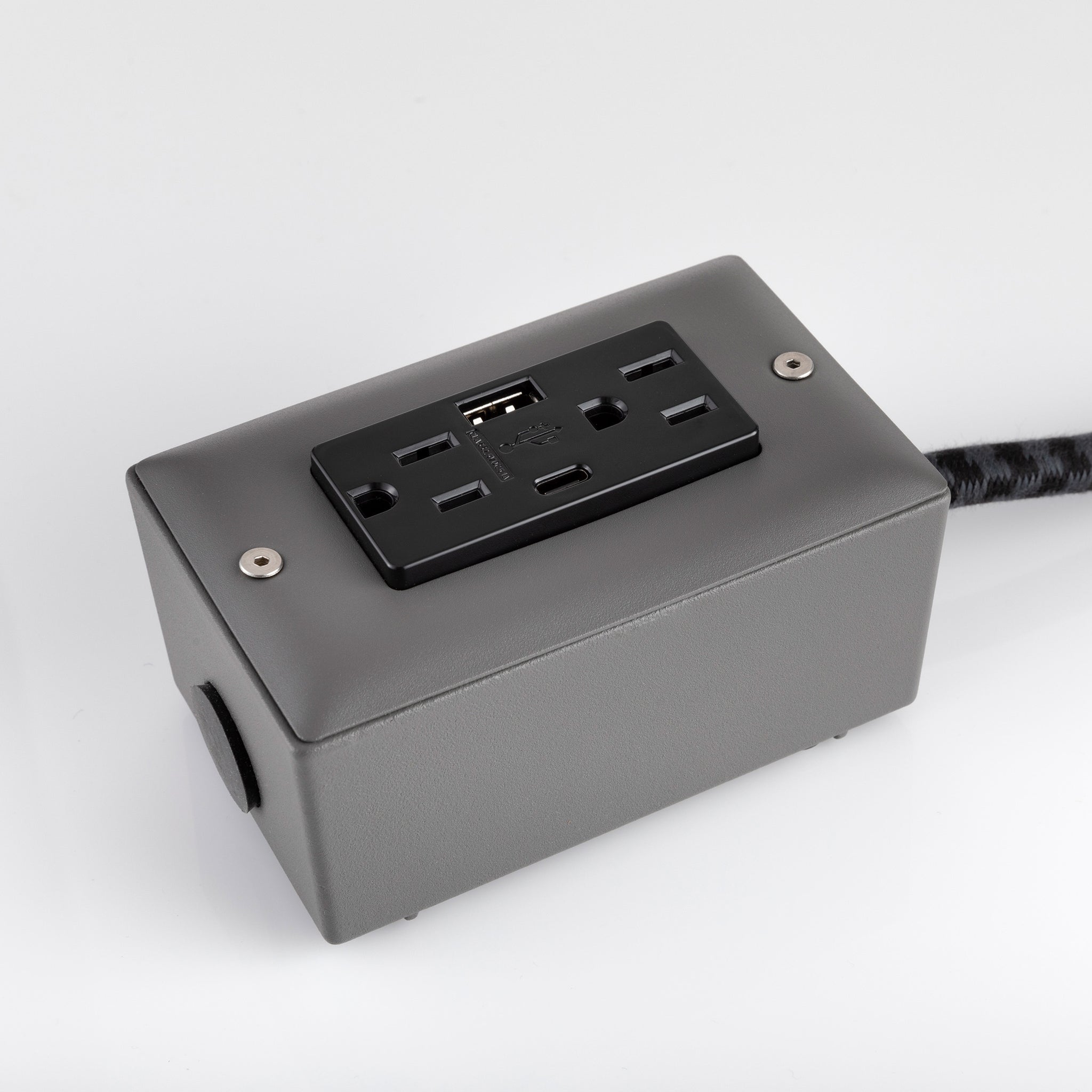 New! The First Smart Chip USB Type C® Humboldt Fog Gray Extension Cord - 8' Extō USBA/USBC Port, Dual-Outlet Power Cord