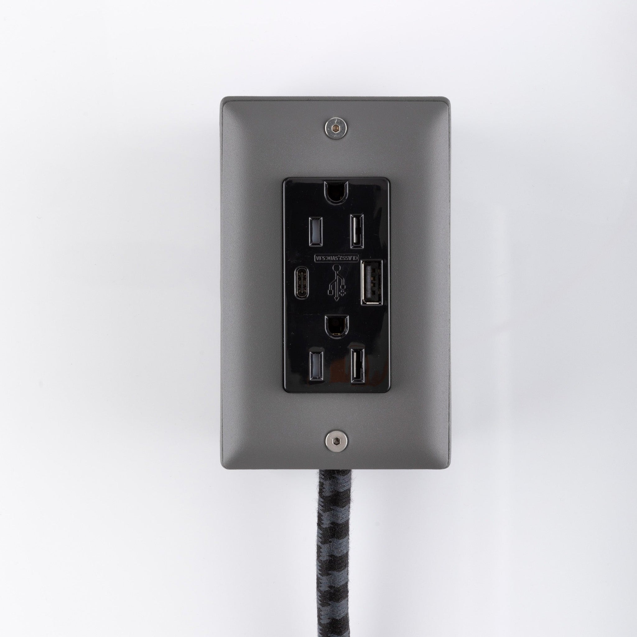 New! The First Smart Chip USB Type C® Humboldt Fog Gray Extension Cord - 8' Extō USBA/USBC Port, Dual-Outlet Power Cord