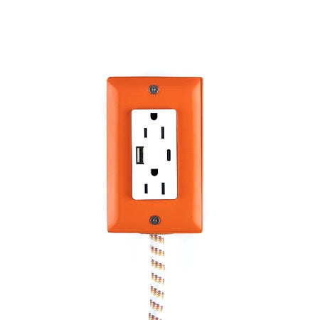 New! Extō USBC Venice Orange - The First Smart Charging USB Type C® Power Extension - USBC Dual-Outlet 15AMP Power Cord