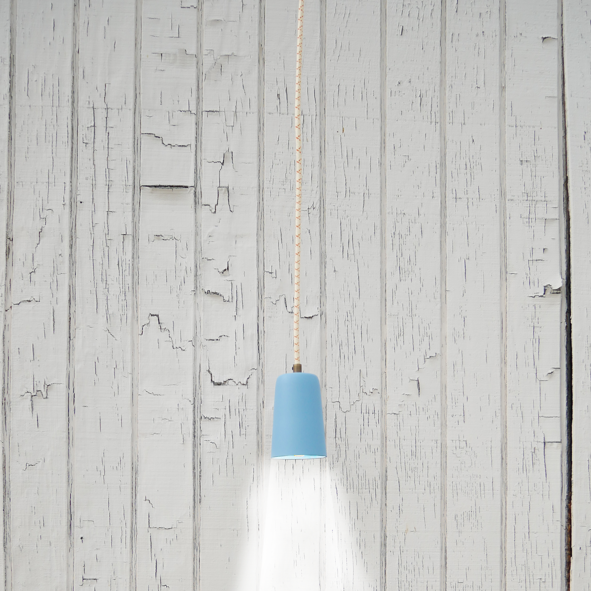 New! Fremont Spun Stainless Steel Pendant Light - Martha Blue w/ Linen/Orange X Cord