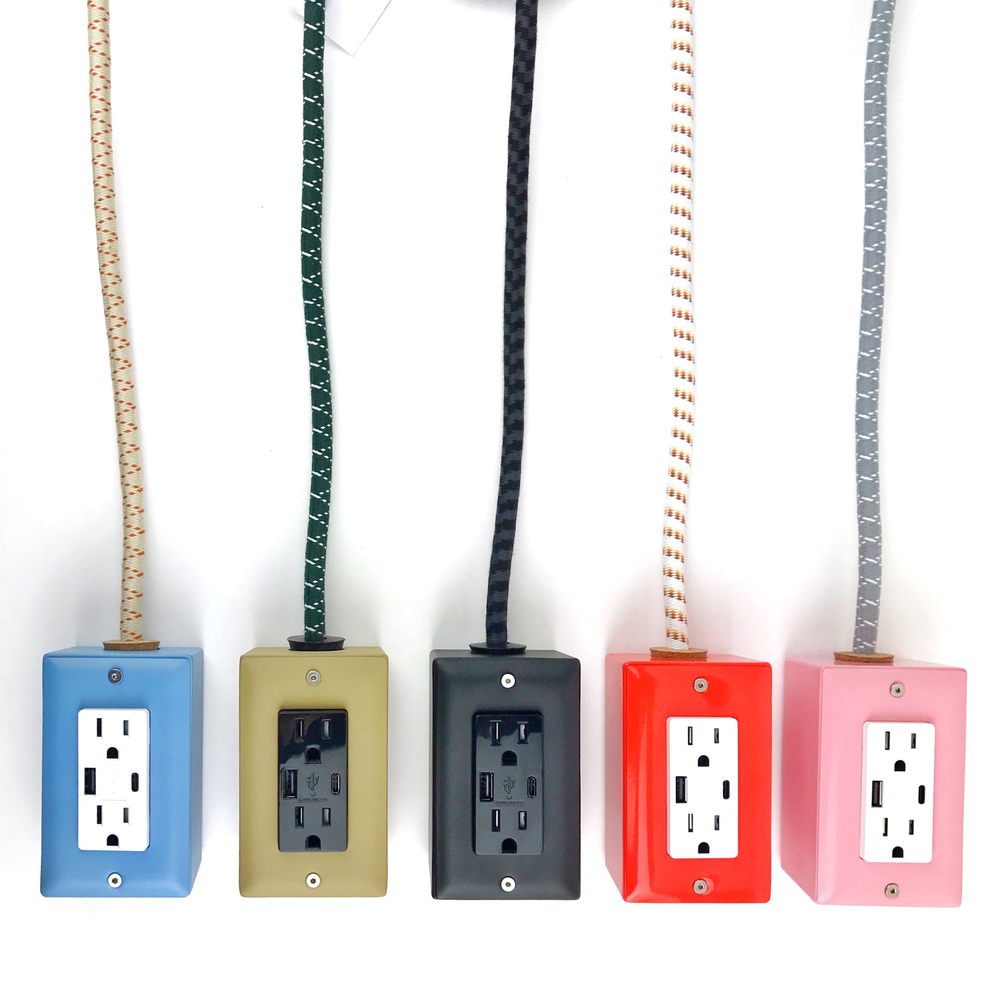 New! The First Smart Chip USB Type C® Ouija Beige/Purple Extension Cord - 8' Extō USBA/USBC Port, Dual-Outlet Power Cord