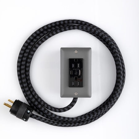 New! The First Smart Chip USB Type C® Humboldt Fog Gray Extension Cord - 8' Extō USBA/USBC Port, Dual-Outlet Power Cord