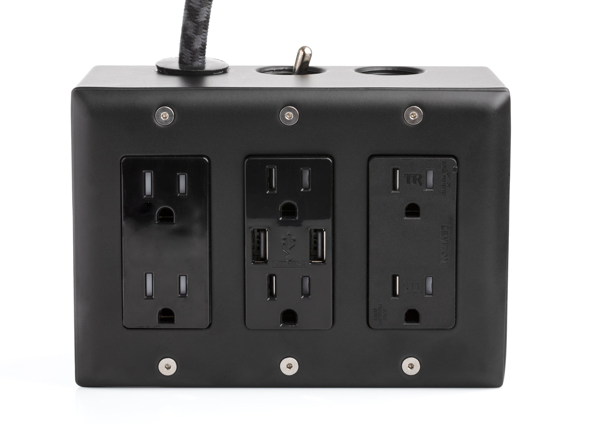 Carrara (Matte) Black 6Ft Extō Surge 900 Smart Chip USB / USB Type C Surge-Protected 6-Outlet Power Strip