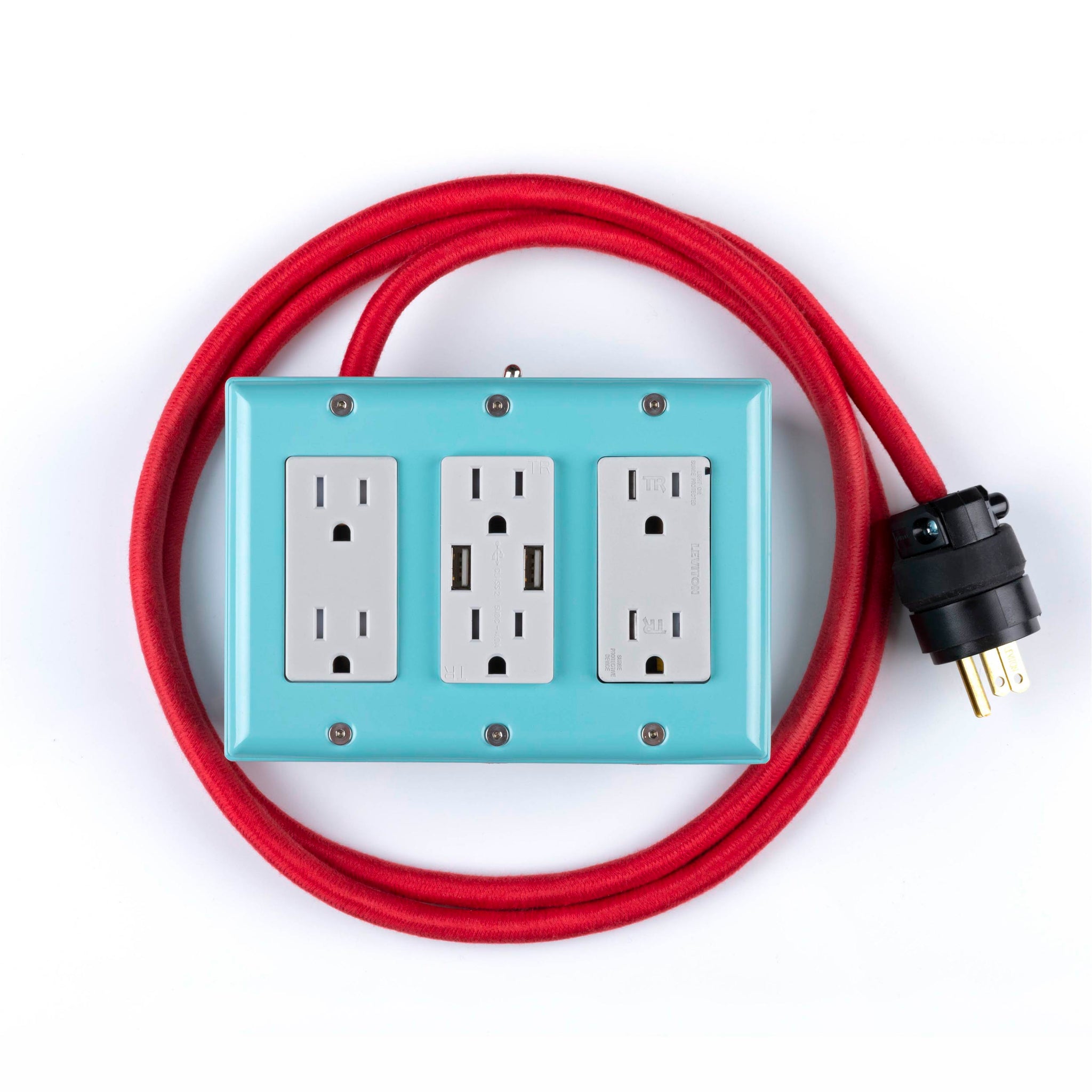 New! 6' Extō Surge 900 Smart Chip USB / USB Type C Surge-Protected Smart USB 6-Outlet Power Strip Mint