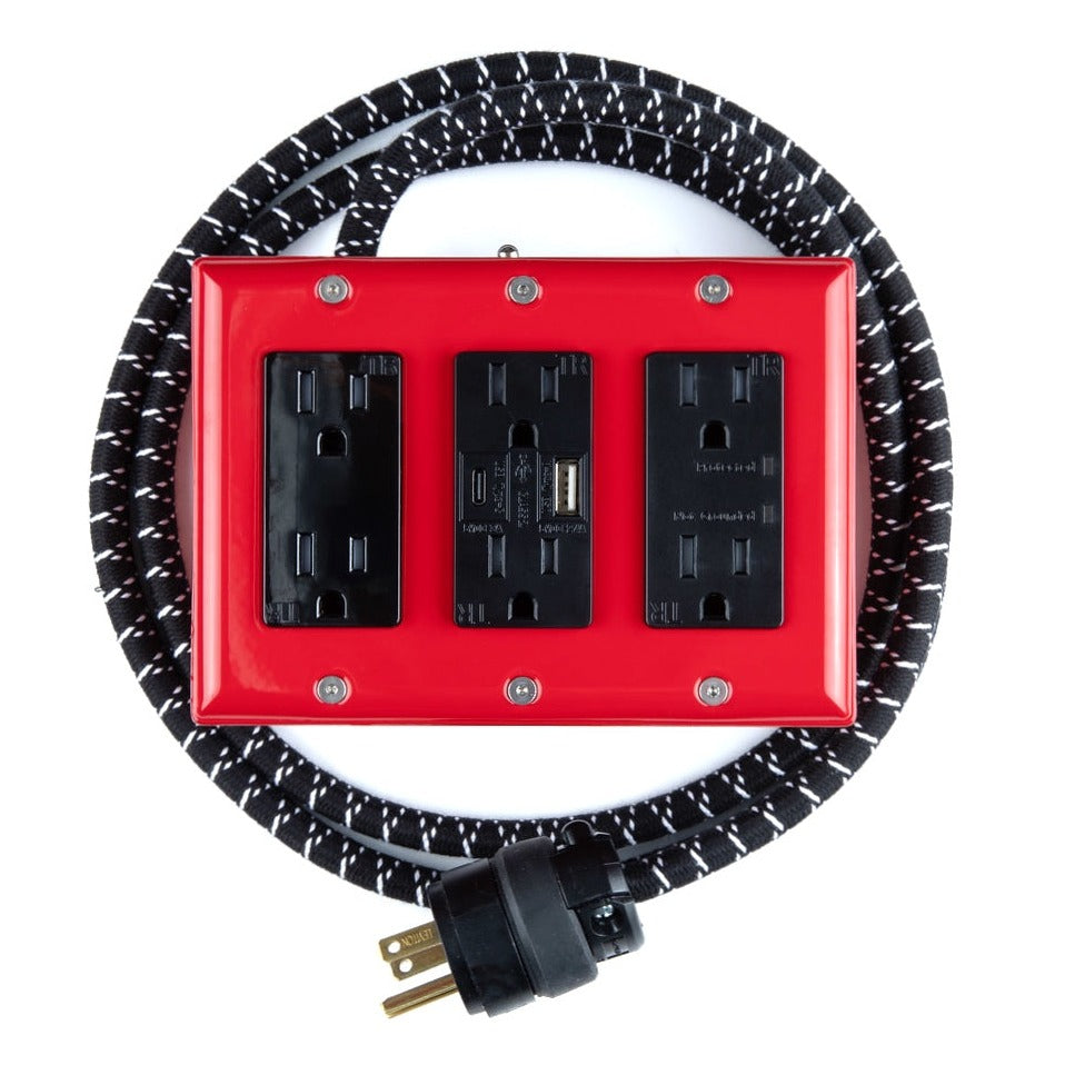 New! 6' Extō Surge 900 Smart Chip Surge-Protected Smart USB / USB Type C 6-Outlet Power Strip Bottle Rocket Red