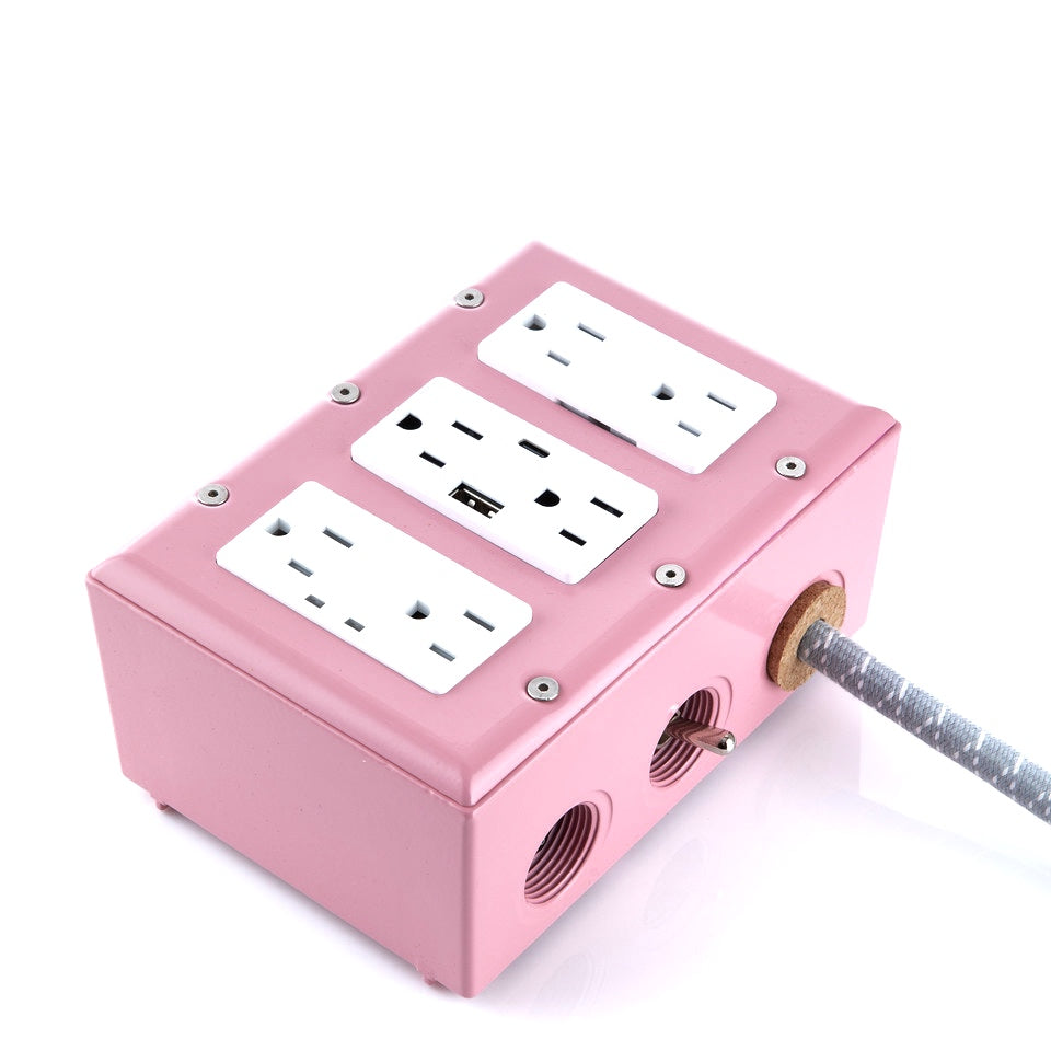 New! 6' Extō Surge 900 Smart Chip Surge-Protected Smart USB / USB Type C 6-Outlet Power Strip Candy Pink