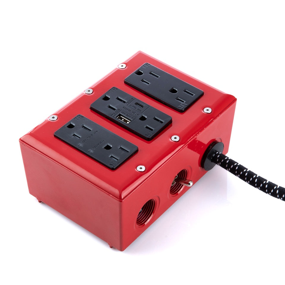 New! 6' Extō Surge 900 Smart Chip Surge-Protected Smart USB / USB Type C 6-Outlet Power Strip Bottle Rocket Red