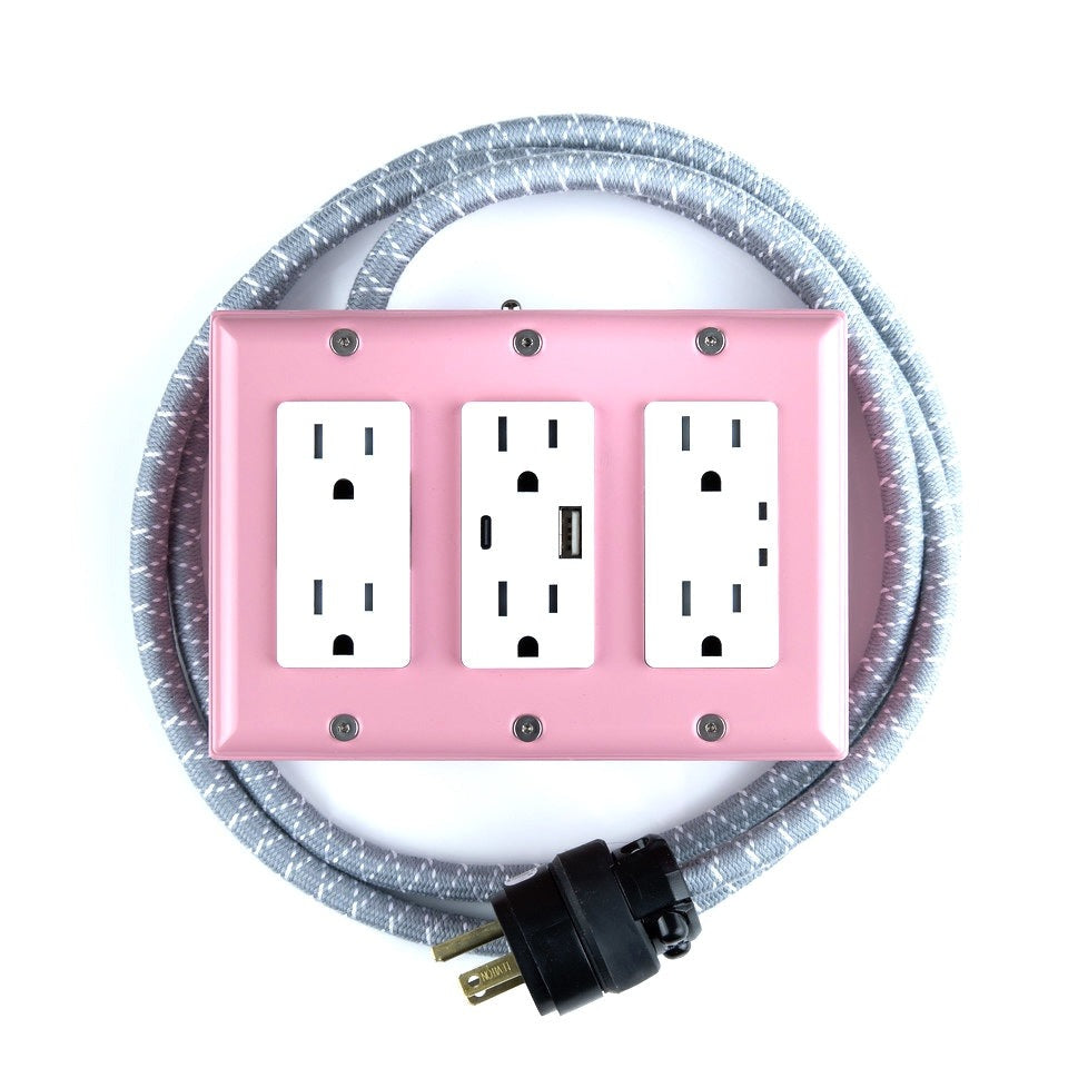 New! 6' Extō Surge 900 Smart Chip Surge-Protected Smart USB / USB Type C 6-Outlet Power Strip Candy Pink