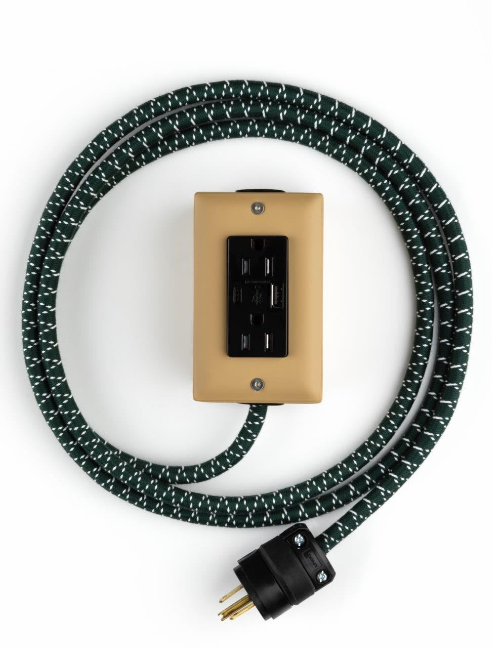 New! The First Smart Chip USB Type C® Forest Park Beige & Green Extension  Cord - 8' Extō USBA/USBC Port, Dual-Outlet Power Cord