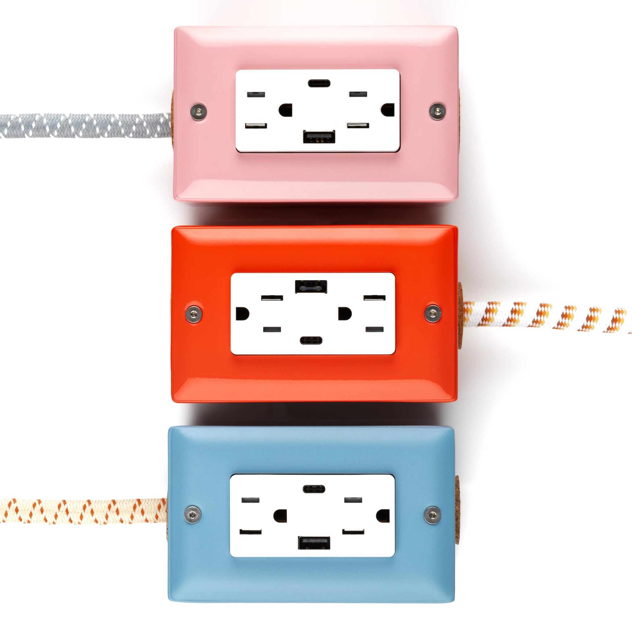 New! The First Smart Chip USB Type C® Extension Cord - 8ft Extō USBC Dual-Outlet Power Cord Candy Pink