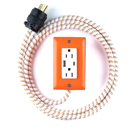 New! Extō USBC Venice Orange - The First Smart Charging USB Type C® Power Extension - USBC Dual-Outlet 15AMP Power Cord