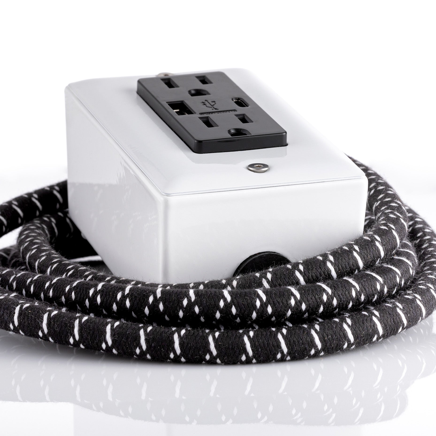 New! The First Smart Chip USB Type C® Extension Cord - 8' Extō USBA/USBC Port, Dual-Outlet Power Cord