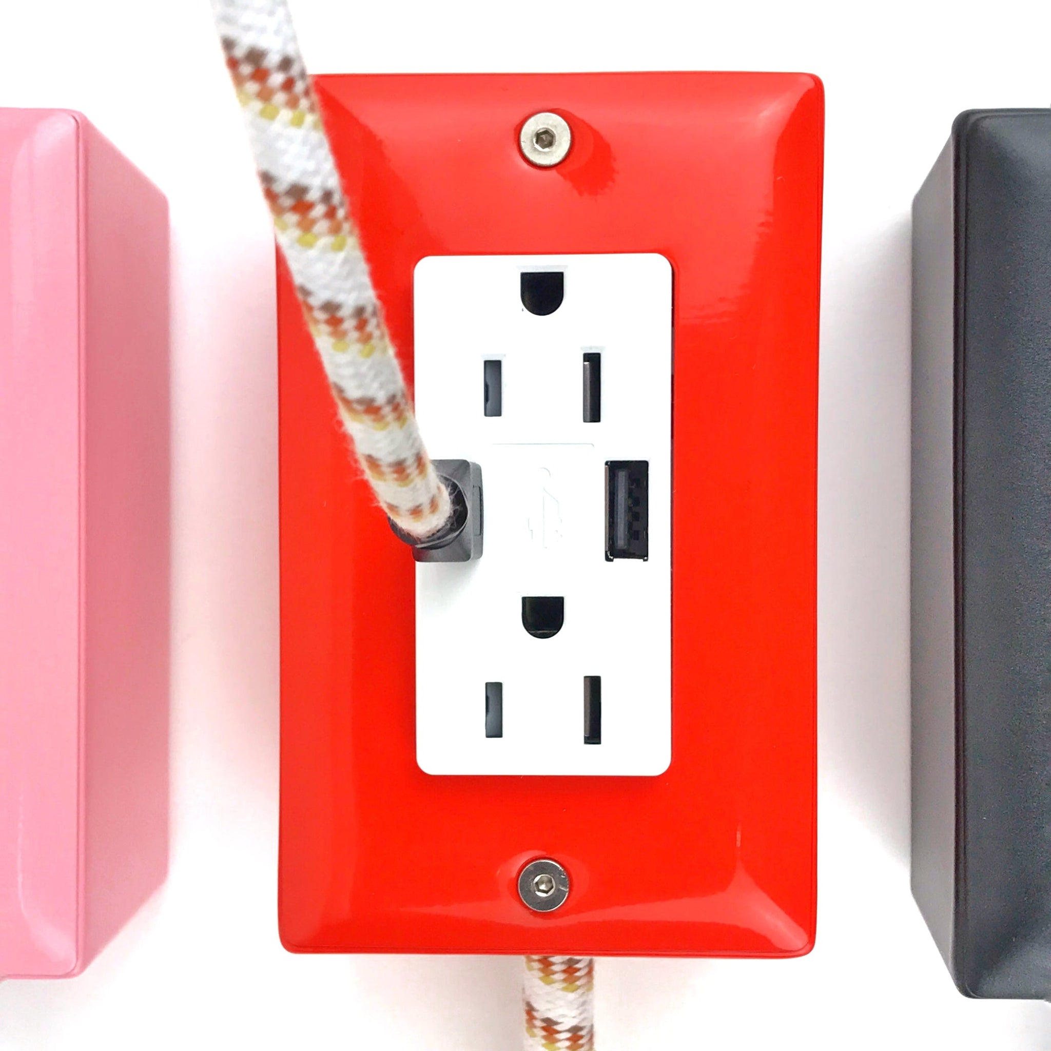 New! The First Smart Chip USB Type C® Extension Cord - 8ft Extō USBC Dual-Outlet Power Cord Candy Pink
