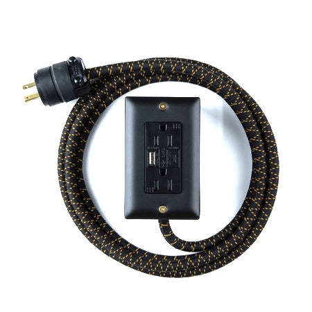 New! Extō USBC Carrara Black & Brass - The First Smart Charging USB Type C® Power Extension - USBC Dual-Outlet 15AMP Power Cord