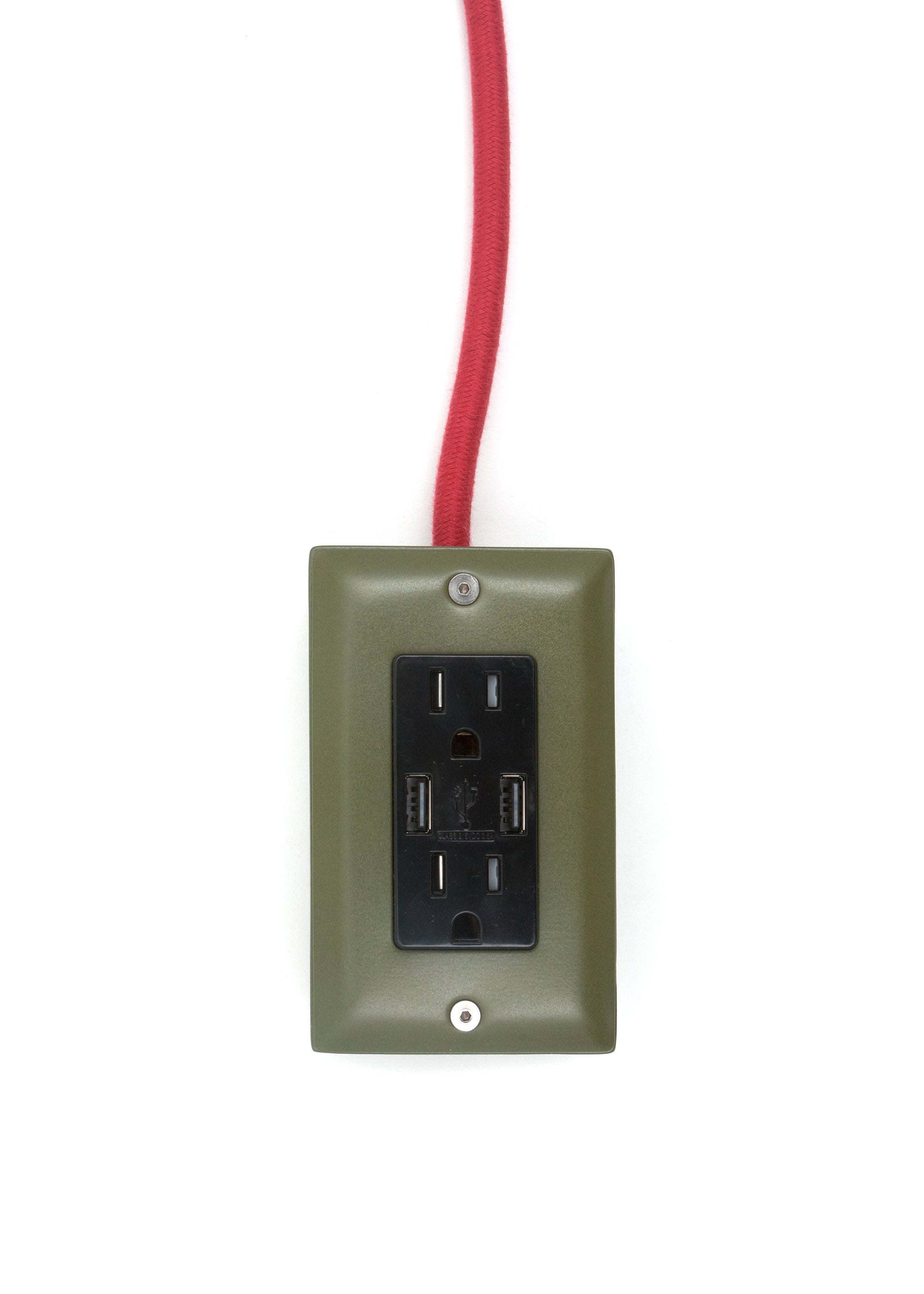 The First Smart Chip Extension Cord - 12' Extō Dual-USB, Dual-Outlet - 4077th Green