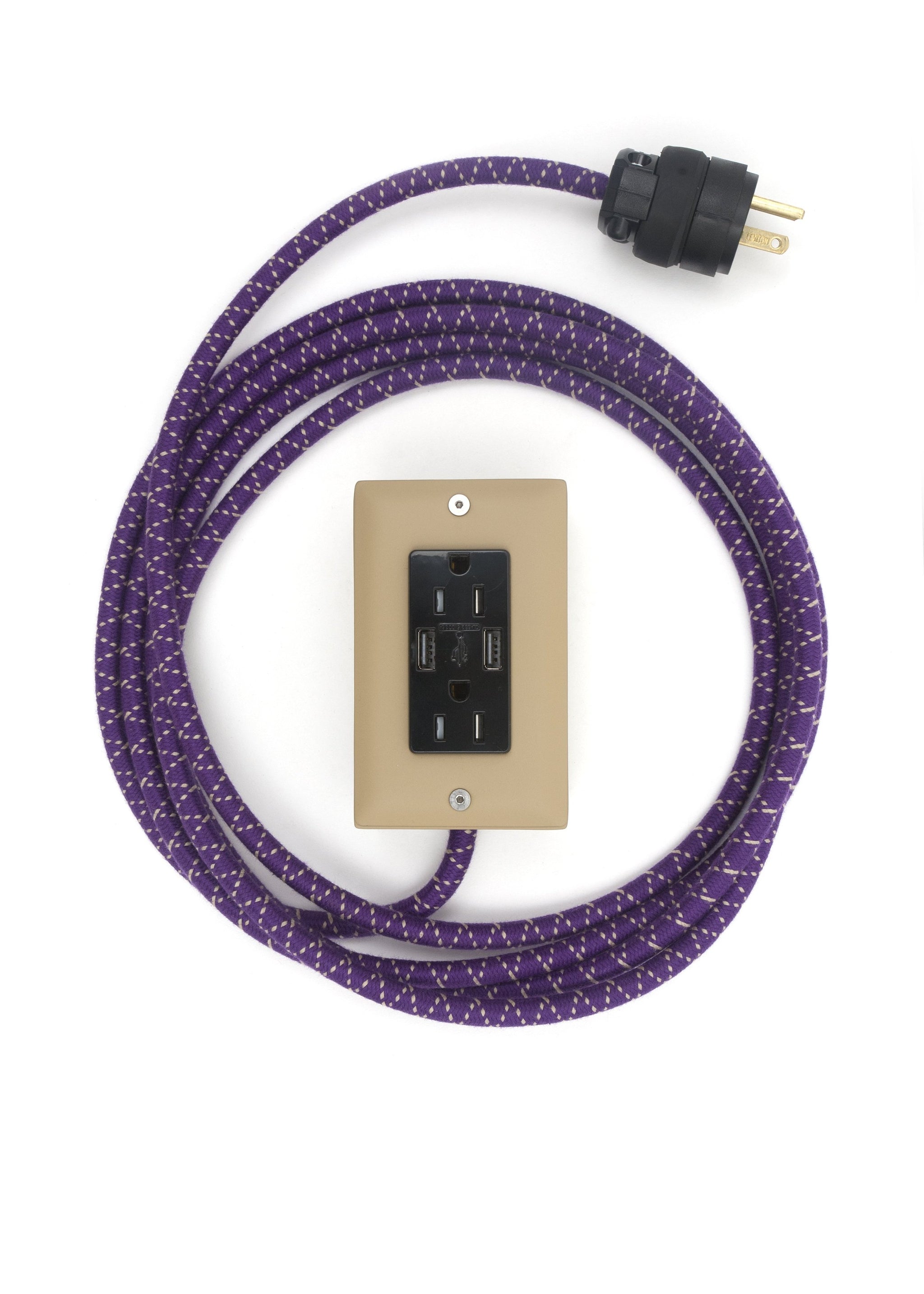 The First Smart Chip Extension Cord - 12' Extō Dual-USB, Dual-Outlet - Ouija Beige