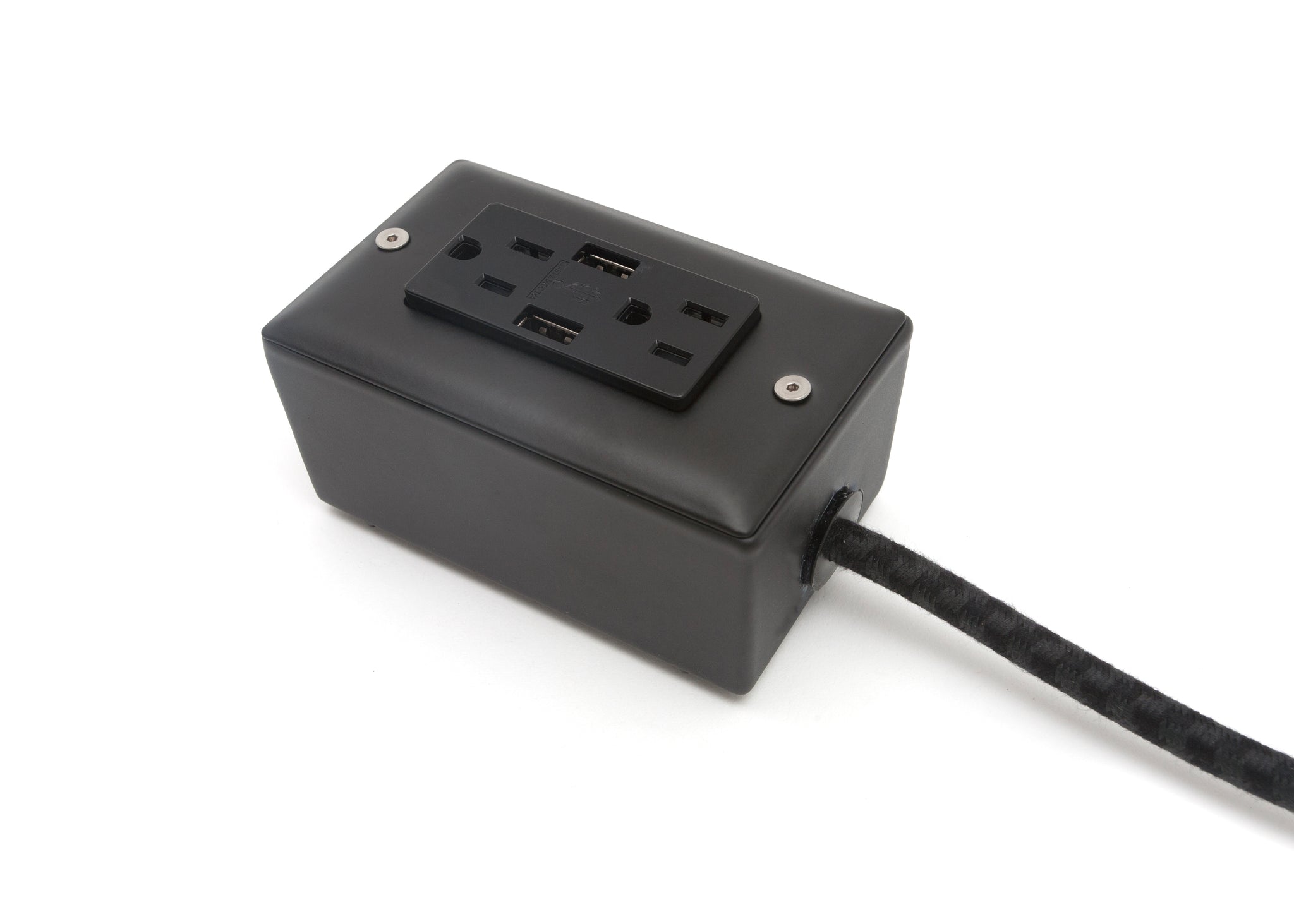 The First Smart Chip Extension Cord - 12' Extō Dual-USB, Dual-Outlet - Carrara (Matte) Black