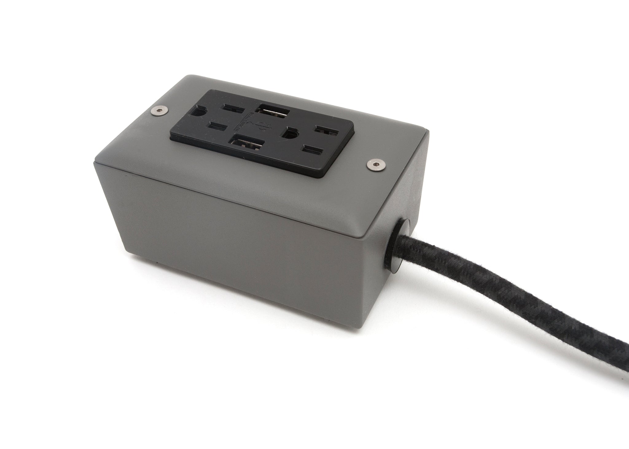 The First Smart Chip Extension Cord - 12' Extō Dual-USB, Dual-Outlet - Humboldt Fog Grey