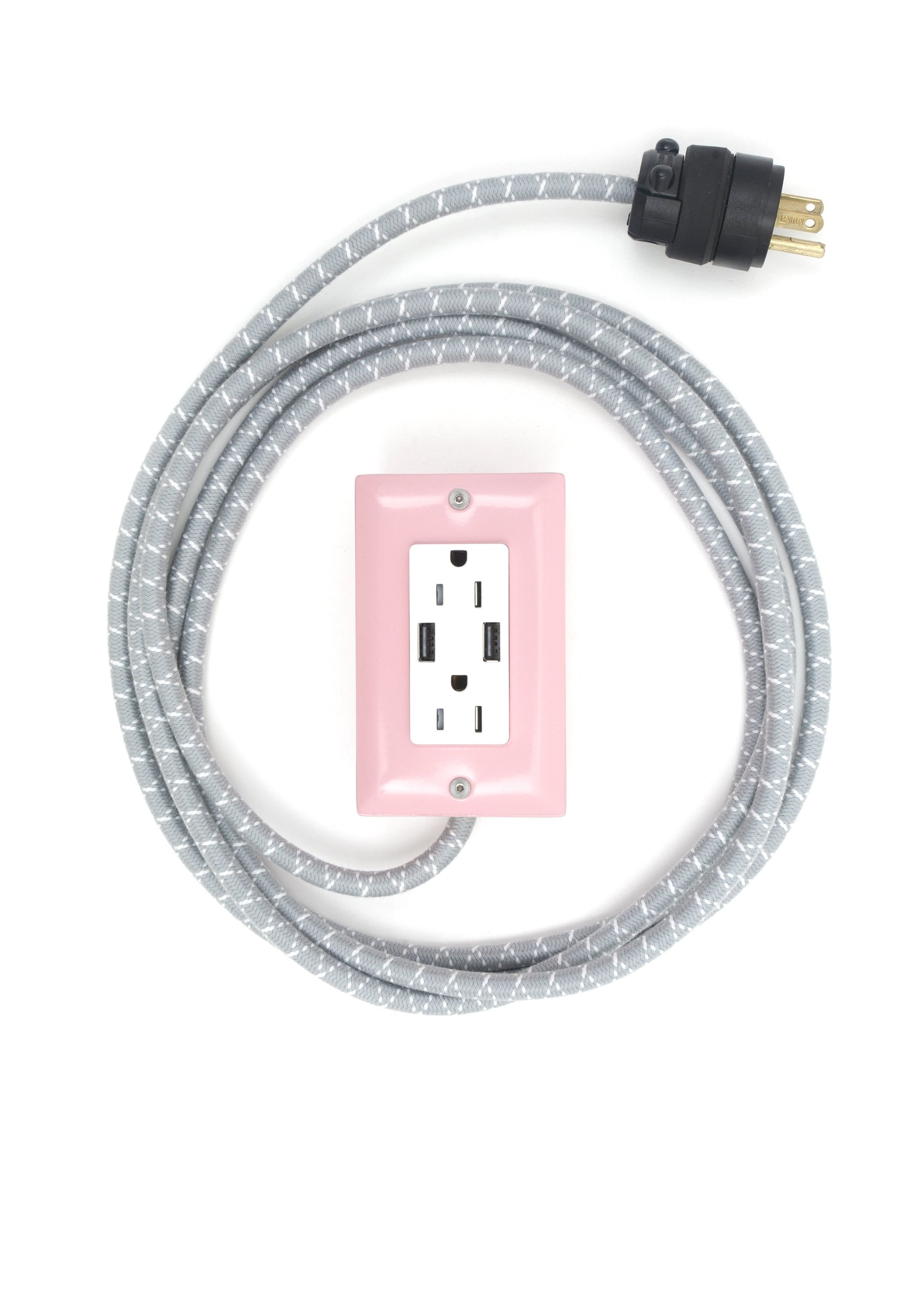 The First Smart Chip Extension Cord - 12' Extō Dual-USB, Dual-Outlet - Candy Pink