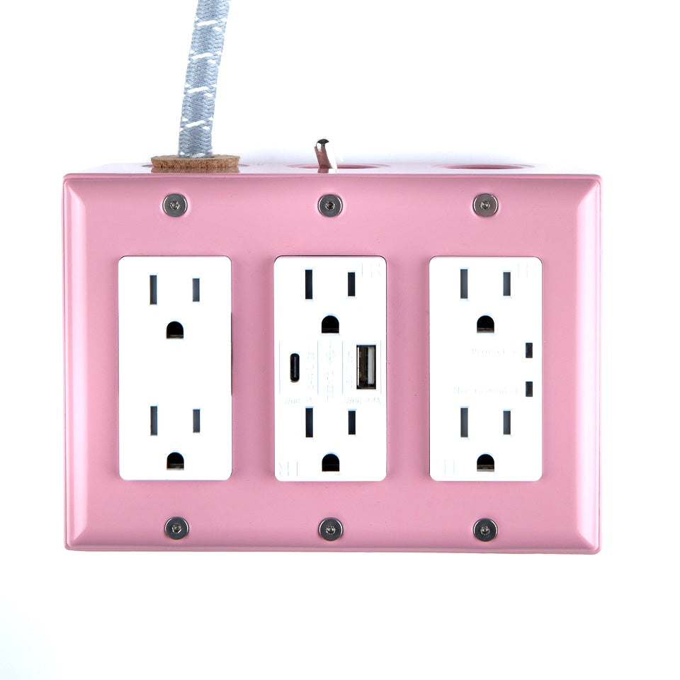 New! 6' Extō Surge 900 Smart Chip Surge-Protected Smart USB / USB Type C 6-Outlet Power Strip Candy Pink