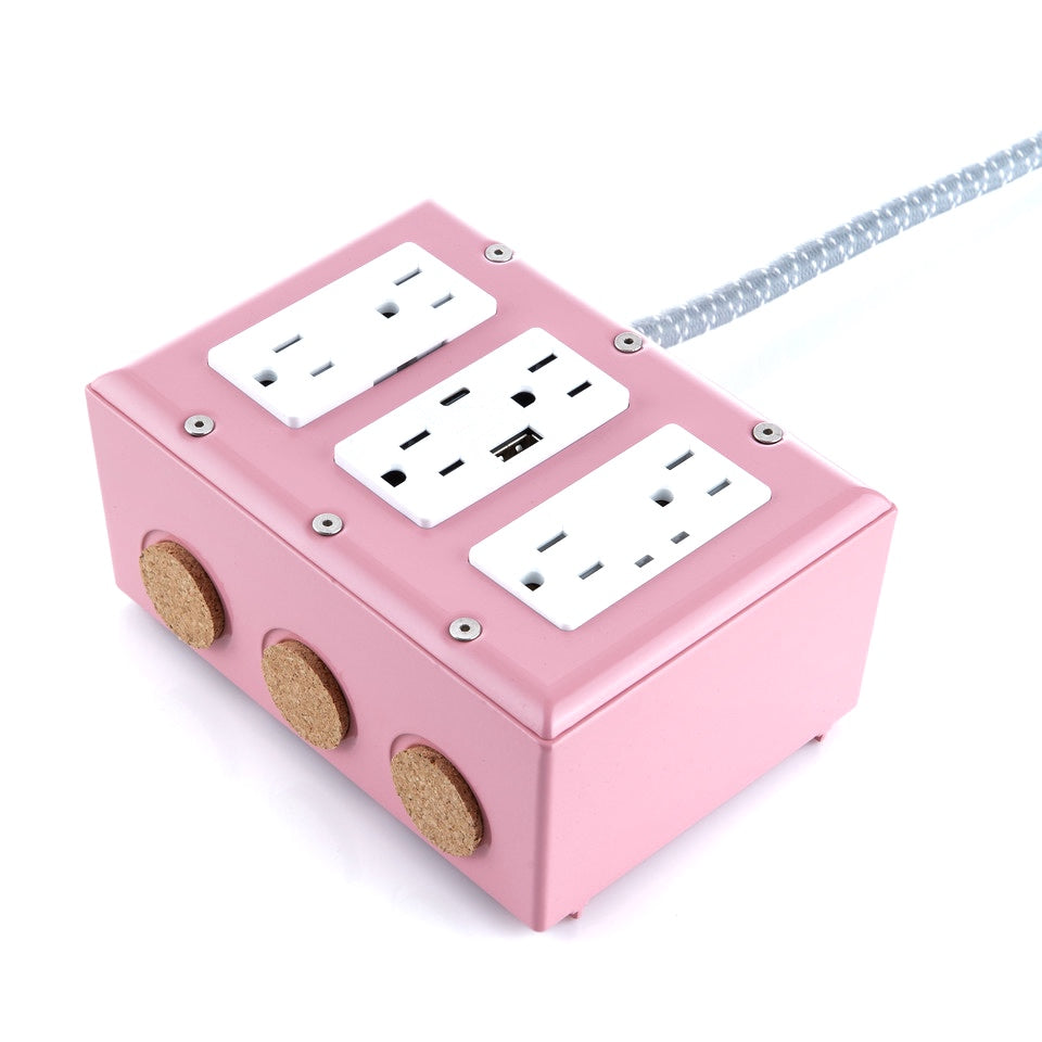 New! 6' Extō Surge 900 Smart Chip Surge-Protected Smart USB / USB Type C 6-Outlet Power Strip Candy Pink
